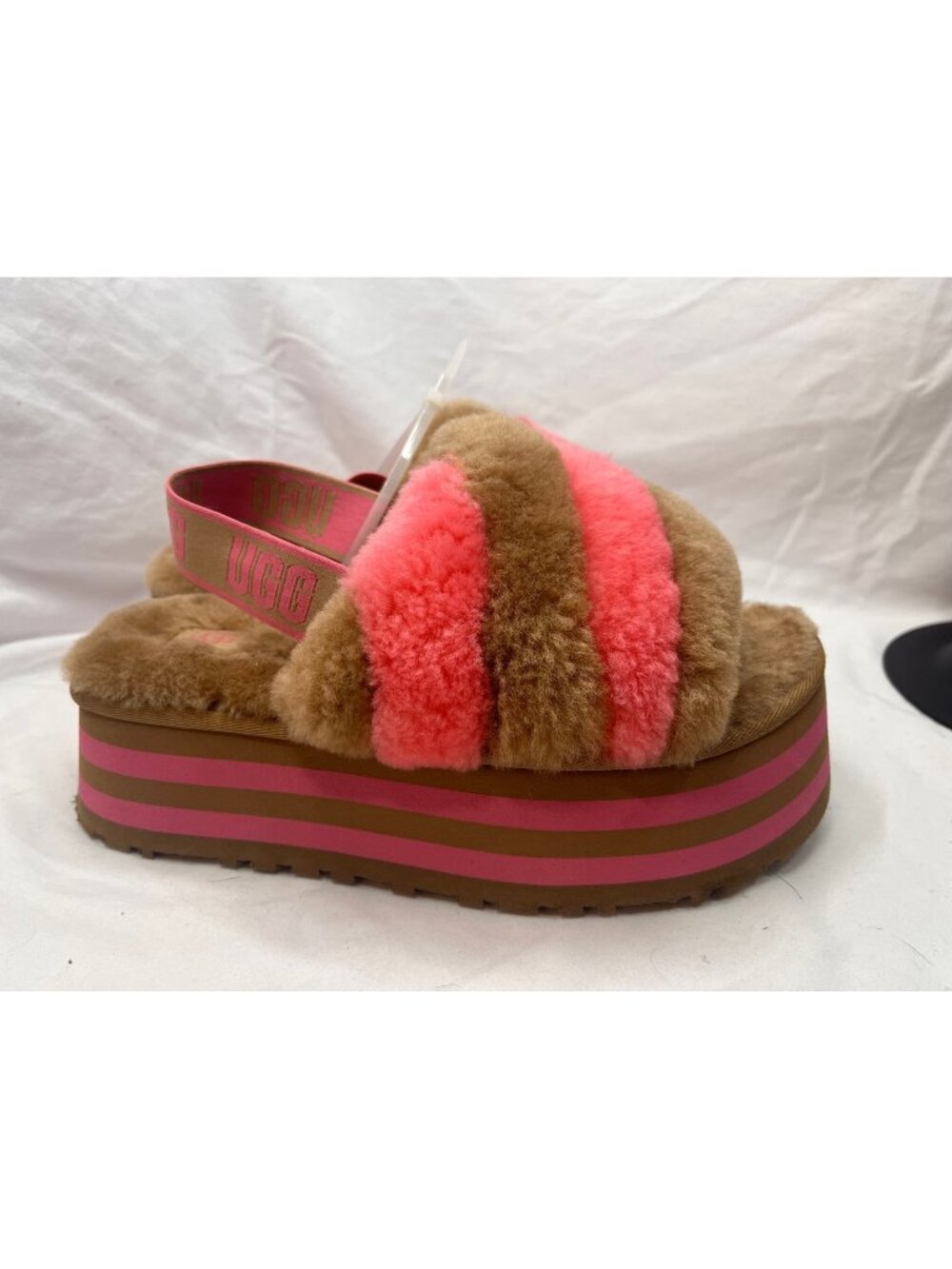 UGG Disco Cross Platform Sandals Pink Brown Size 9 Sheepskin Slingback